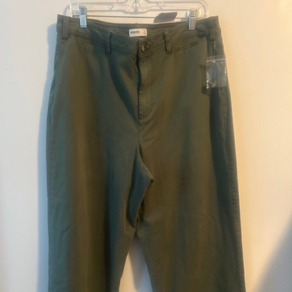 Sonoma Khaki Green High-rise Wide leg cropped pants, size 18